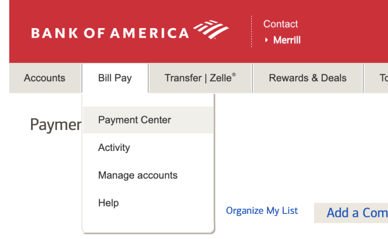 bill pay bmo to bank of america ira